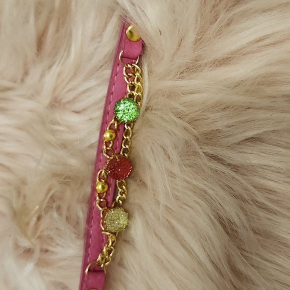 Brand New Cat/Dog Collar W/Colorful Rhinestones & Gold Chain Accent-S - Picture 3 of 4